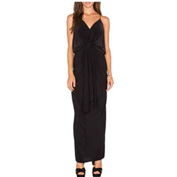 NWT MISA Los Angeles Womens Domino Maxi Spaghetti Strap Rouched Dress Black - M - Picture 2 of 10